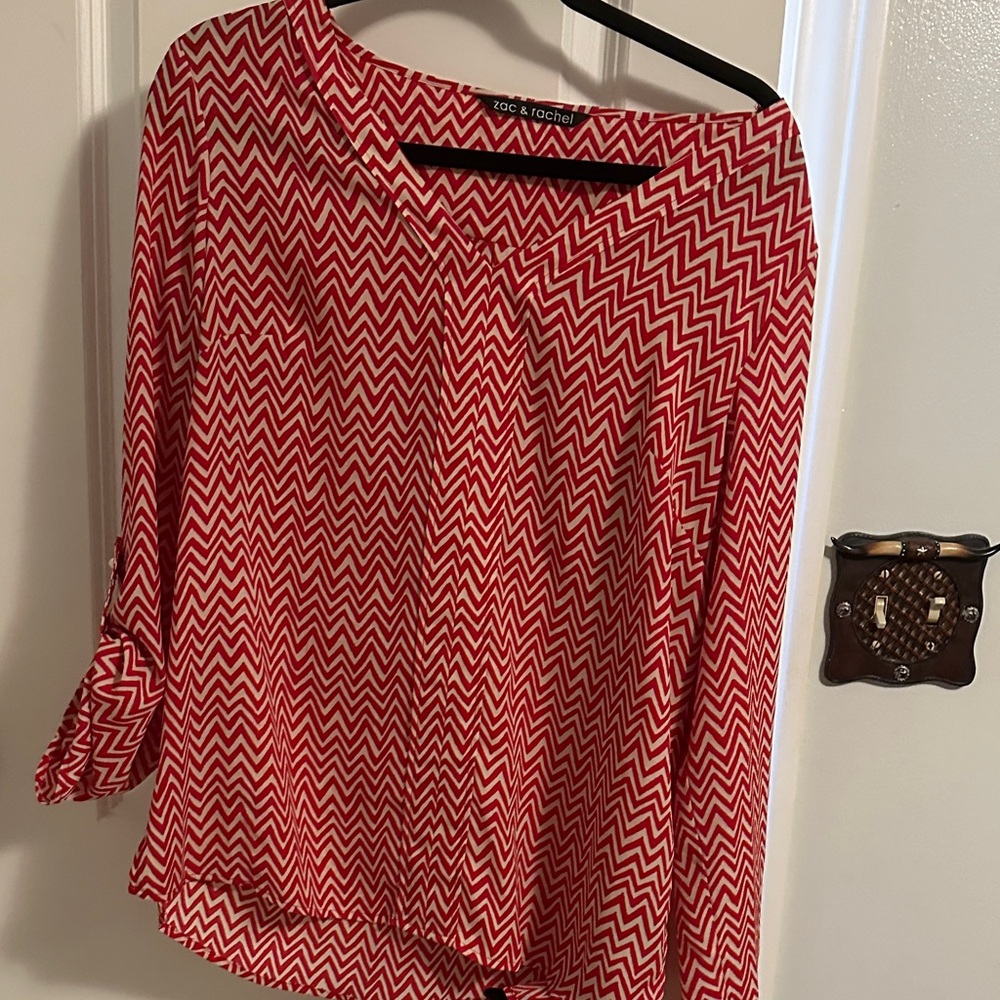 Zac & Rachel Red and White Chevron Blouse